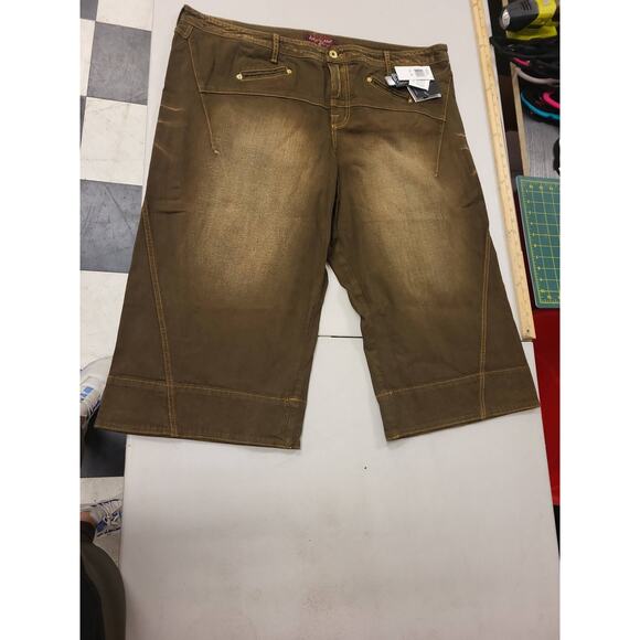 Baby Phat Capri Jeans Womens Plus Size 24 Brown Denim Relaxed Stretch Logo - Picture 1 of 13